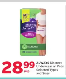 Rexall ALWAYS Discreet Underwear or Pads offer