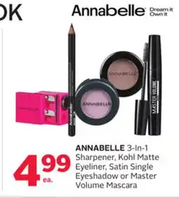 Rexall ANNABELLE 3-In-1 Sharpener, Kohl Matte Eyeliner, Satin Single Eyeshadow or Master Volume Mascara offer