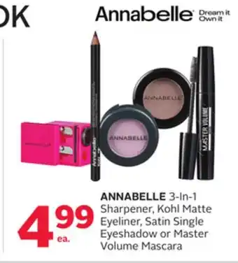 Rexall ANNABELLE 3-In-1 Sharpener, Kohl Matte Eyeliner, Satin Single Eyeshadow or Master Volume Mascara offer