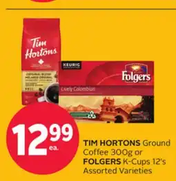 Rexall TIM HORTONS Ground Coffee 300g or FOLGERS K-Cups 12's offer