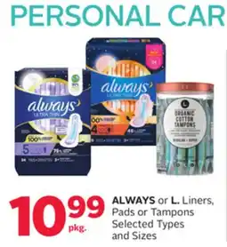 Rexall ALWAYS or L. Liners, Pads or Tampons offer