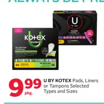Rexall U BY KOTEX Pads, Liners or Tampons offer