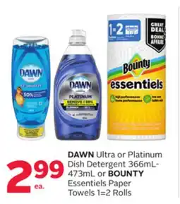 Rexall DAWN Ultra or Platinum Dish Detergent 366mL-473mL or BOUNTY Essentiels Paper Towels 1 = 2 Rolls offer