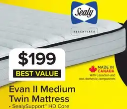 Leon's Sealy Essentials Evan II Medium Twin Mattress offer