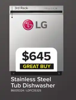 Leon's LG Stainless Steel Dishwasher with 3rd Rack - LDFC3532S offer