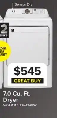 Leon's L2 White Electric Dryer (7.0 Cu.ft) - LE47A3AWW offer