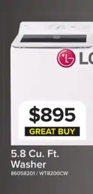 Leon's LG White Mega Capacity Smart Top Load Washer with AI Sensing (5.8 Cu. Ft) - WT8200CW offer