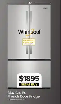 Leon's Whirlpool 36 31 Cu. Ft. Fingerprint Resistant Stainless Steel Refrigerator - WRFF3336SZ offer