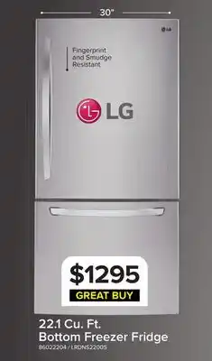 Leon's LG 30 22.1 Cu. Ft. Stainless Steel Bottom-Freezer Refrigerator - LRDNS2200S offer