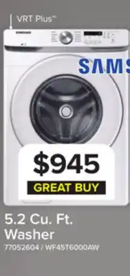 Leon's Samsung White Front Load Washer with Shallow Depth (5.2 Cu.Ft) - WF45T6000AW/A5 offer