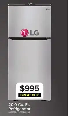 Leon's LG 30 20 Cu. Ft. Stainless Steel Top-Freezer Refrigerator - LTCS20020S offer