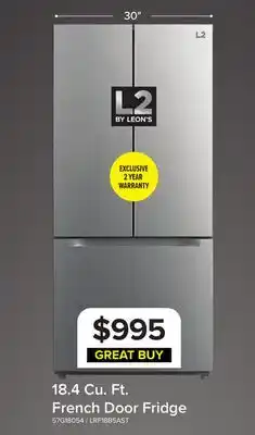 Leon's L2 29.5 18.4 Cu. Ft. Stainless Steel French Door Refrigerator - LRF18B5AST offer