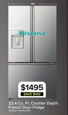 Leon's Hisense 36 22.4 Cu. Ft. Stainless Steel Smart Counter-Depth French Door Refrigerator - RF225C3CSEI offer