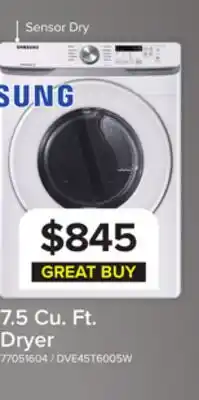 Leon's Samsung White Front Load Electric Dryer with Shallow Depth (7.5 Cu.Ft) - DVE45T6005W/AC offer