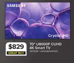 Leon's Samsung 70 4K CUHD Smart LED TV - UN70U8000FFXZC offer