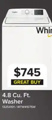 Leon's Whirlpool White Top Load Washer (4.8 Cu. Ft. IEC) - WTW4107SW offer