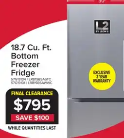 Leon's L2 29.5 18.7 Cu. Ft. Stainless Steel Bottom-Freezer Refrigerator - LRB19B5ASTC offer