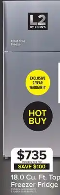 Leon's L2 29.5 18 Cu. Ft. Stainless Steel Top-Freezer Refrigerator - LRT18S4ASTC offer