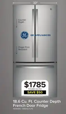 Leon's GE 33 18.6 Cu. Ft. Fingerprint Resistant Counter-Depth French Door Refrigerator - GWE19JYLFS offer