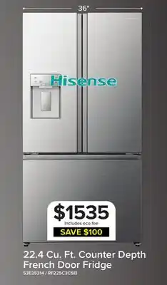 Leon's Hisense 36 22.4 Cu. Ft. Stainless Steel Smart Counter-Depth French Door Refrigerator - RF225C3CSEI offer