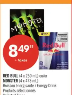 Pharmaprix RED BULL (4 x 250 mL) or MONSTER (4 x 473 mL) Energy Drink offer