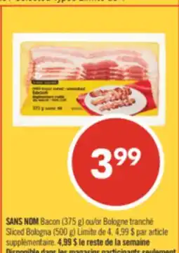 Pharmaprix NO NAME Bacon (375 g) or Sliced Bologna (500 g) offer