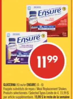Pharmaprix GLUCERNA 6 or ENSURE 4 - 6 Meal Replacement Shakes offer