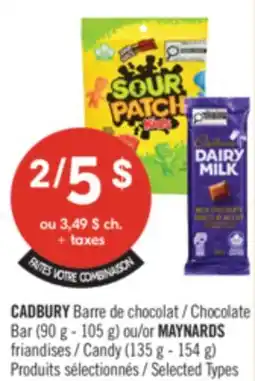 Pharmaprix CADBURY Chocolate Bar (90 g - 105 g) or MAYNARDS Candy (135 g - 154 g) offer