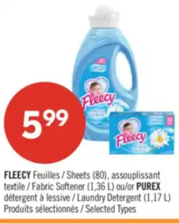Pharmaprix FLEECY Sheets (80), Fabric Softener (1.36 L) or PUREX Laundry Detergent (1.17 L) offer