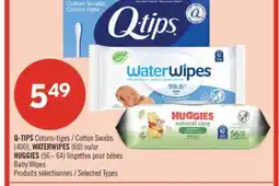 Pharmaprix Q-TIPS Cotton Swabs (400), WATERWIPES (60) or HUGGIES (56 - 64) Baby Wipes offer
