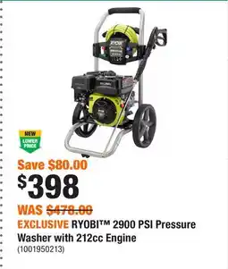 Home Depot EXCLUSIVE RYOBI 2900 PSI Pressure Washer with 212cc Engine offer