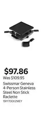 Walmart Swissmar Geneva 4-Person Stainless Steel Non Stick Raclette offer