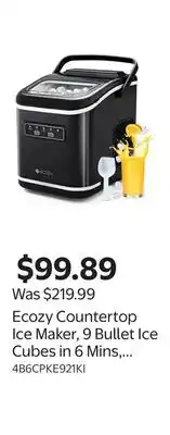 Walmart Ecozy Countertop Ice Maker, 9 Bullet Ice Cubes in 6 Mins, 26lbs/24Hrs. Black offer