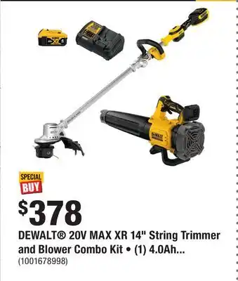 Home Depot DEWALT 20V MAX XR 14 String Trimmer and Blower Combo Kit • (1) 4.0Ah battery & charger offer
