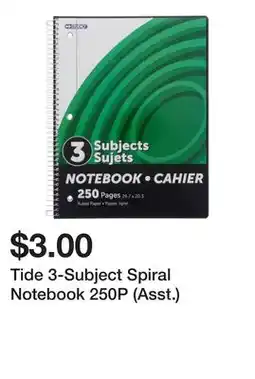 Dollarama Tide 3-Subject Spiral Notebook 250P (Asst.) offer