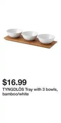 IKEA TYNGDLÖS Tray with 3 bowls, bamboo/white offer