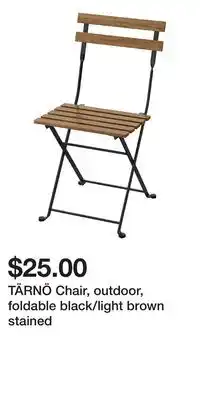 IKEA TÄRNÖ Chair, outdoor, foldable black/light brown stained offer