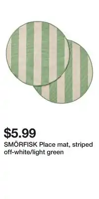 IKEA SMÖRFISK Place mat, striped off-white/light green offer