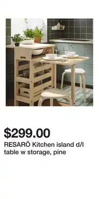 IKEA RESARÖ Kitchen island d/l table w storage, pine offer