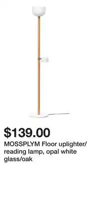 IKEA MOSSPLYM Floor uplighter/reading lamp, opal white glass/oak offer