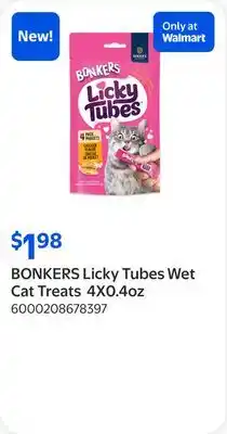 Walmart BONKERS Licky Tubes Wet Cat Treats 4X0.4oz offer