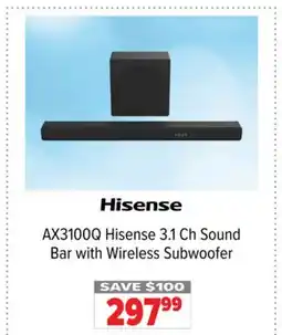 2001 Audio Video AX3100Q Hisense 3.1 Ch Sound Bar with Wireless Subwoofer offer
