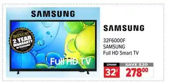 2001 Audio Video 32F6000F SAMSUNG 32 Full HD Smart TV offer