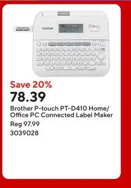 Staples Brother P-touch PT-D410 Home/Office PC Connected Label Maker offer
