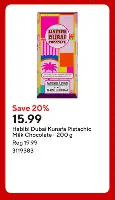 Staples Habibi Dubai Kunafa Pistachio Milk Chocolate offer