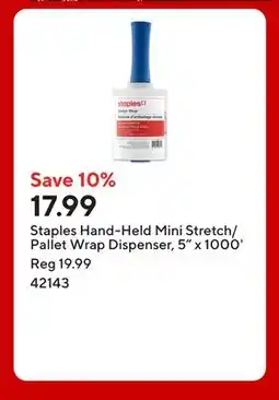 Staples Staples Hand-Held Mini Stretch/Pallet Wrap Dispenser, 5 x 1000' offer