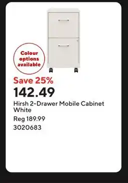 Staples Hirsh 2-Drawer Mobile Cabinet White offer