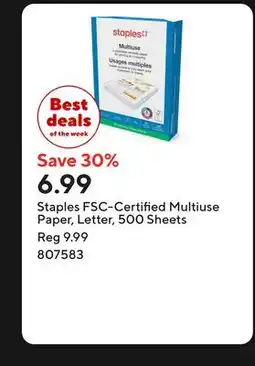 Staples Staples FSC-Certified Multiuse Paper, Letter, 500 Sheets offer