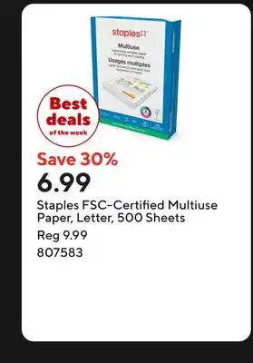 Staples Staples FSC-Certified Multiuse Paper, Letter, 500 Sheets offer