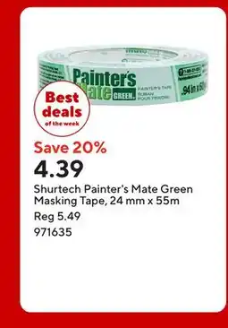 Staples Shurtech Painter's Mate Green Masking Tape, 24 mm x 55m offer